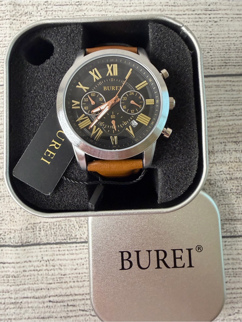 BUREI Men's Chronograph Watch - Black & Brown